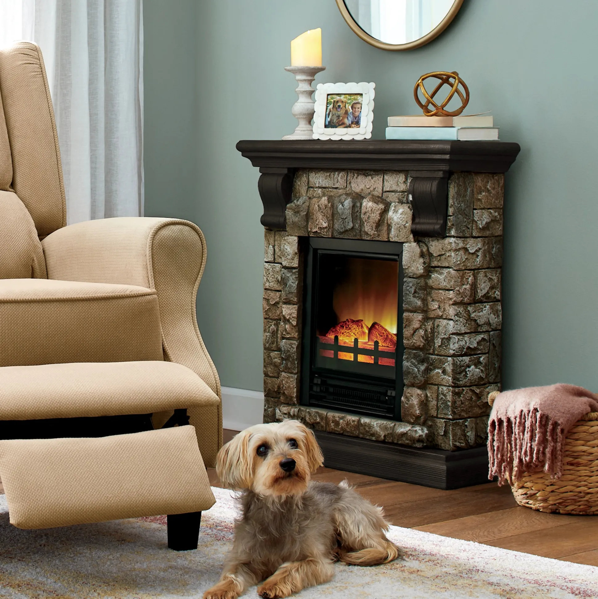 Faux-Stone Electric Fireplace, Rustic