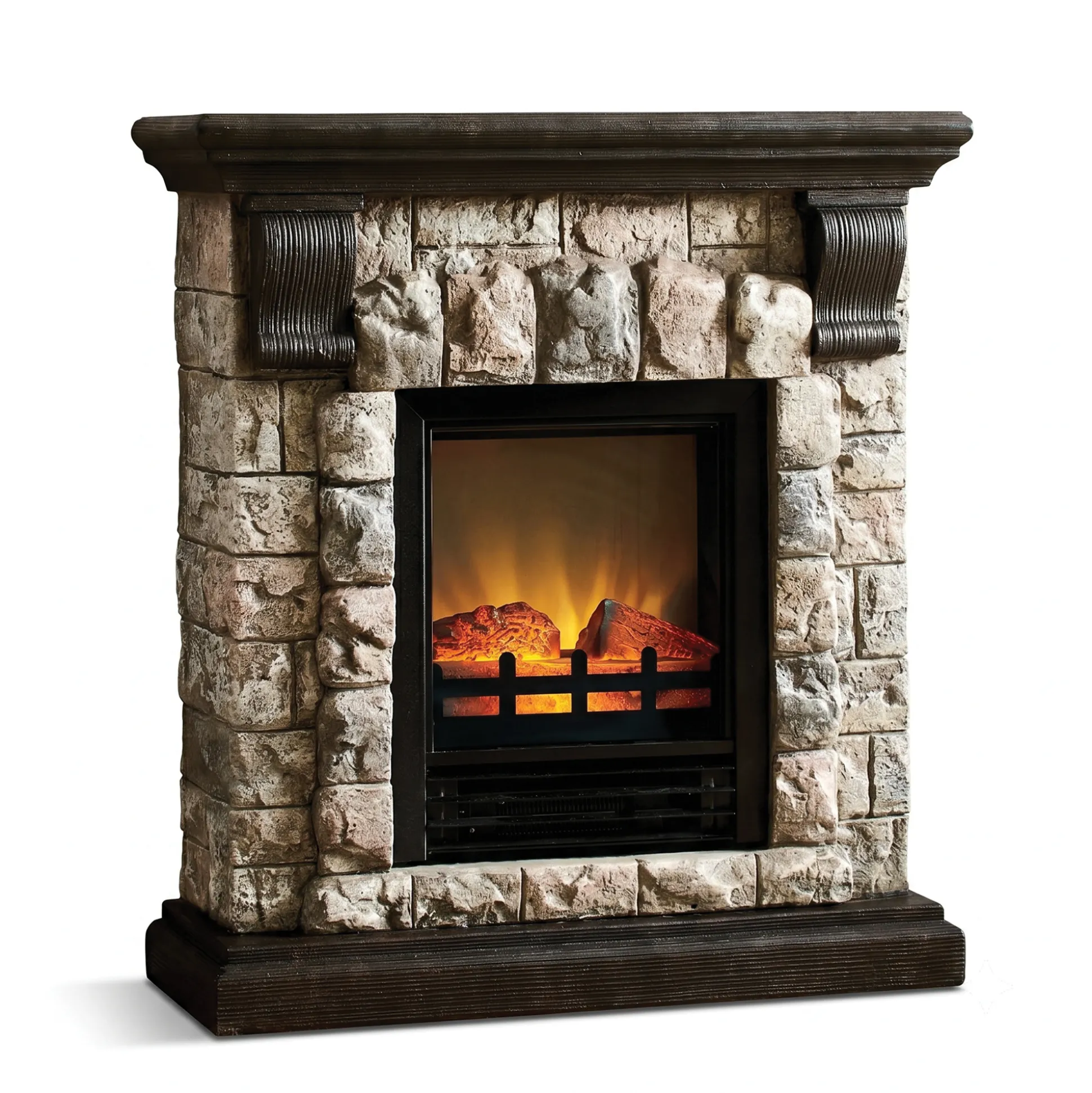Faux-Stone Electric Fireplace, Rustic