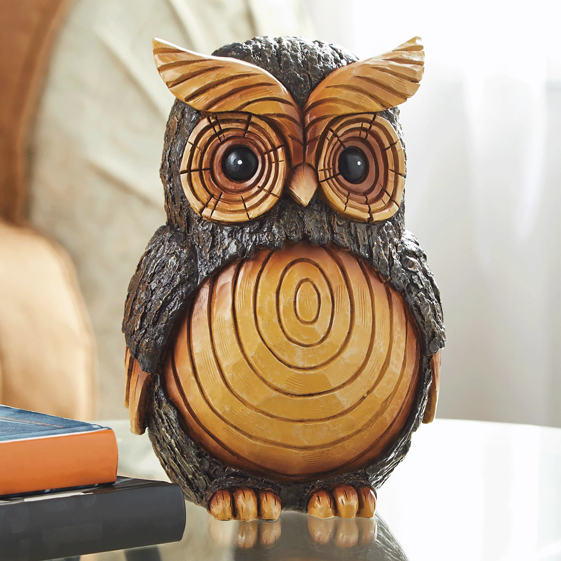 Faux-Wood Owl Figurine