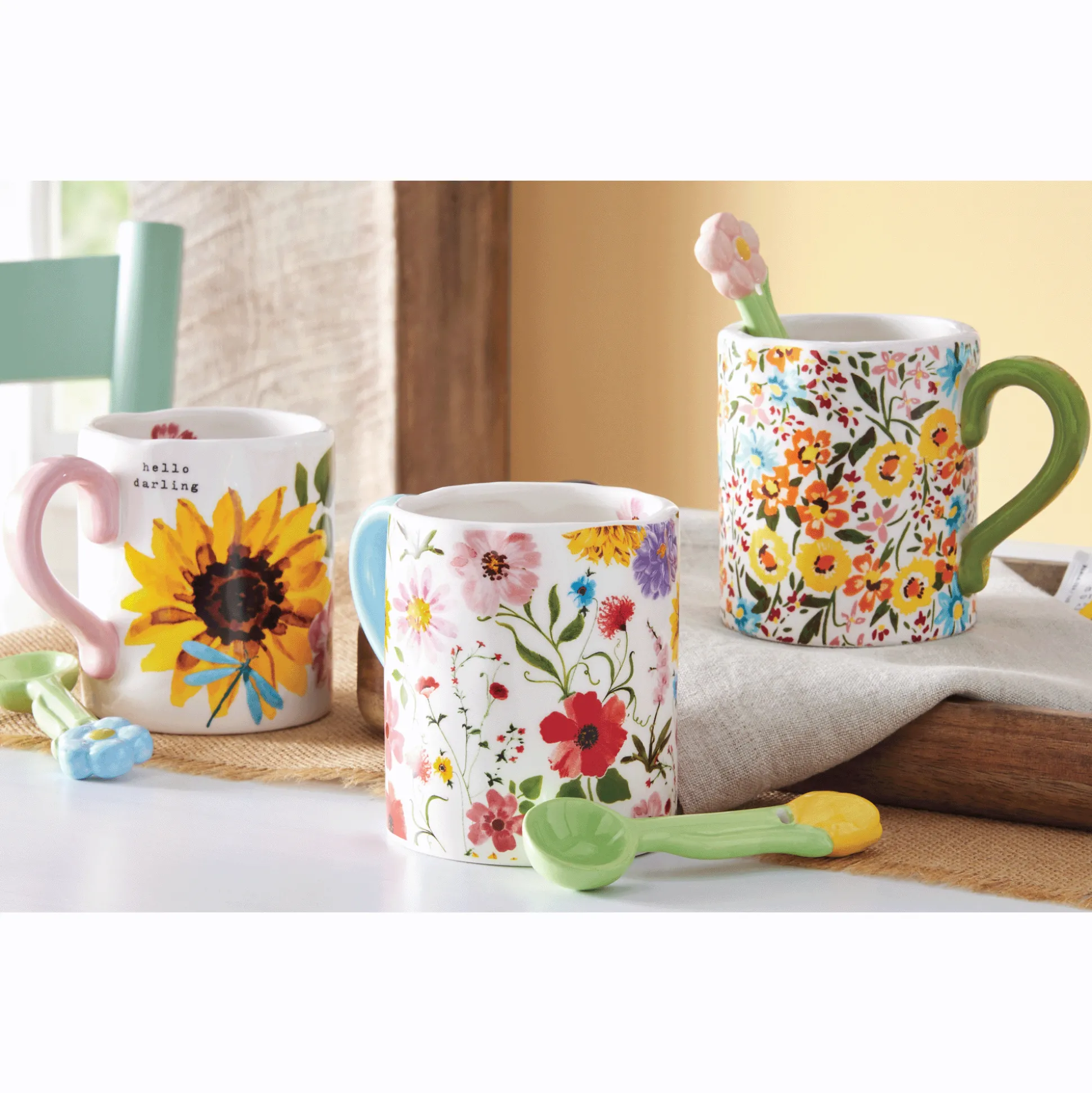 Floral Mug with Spoon