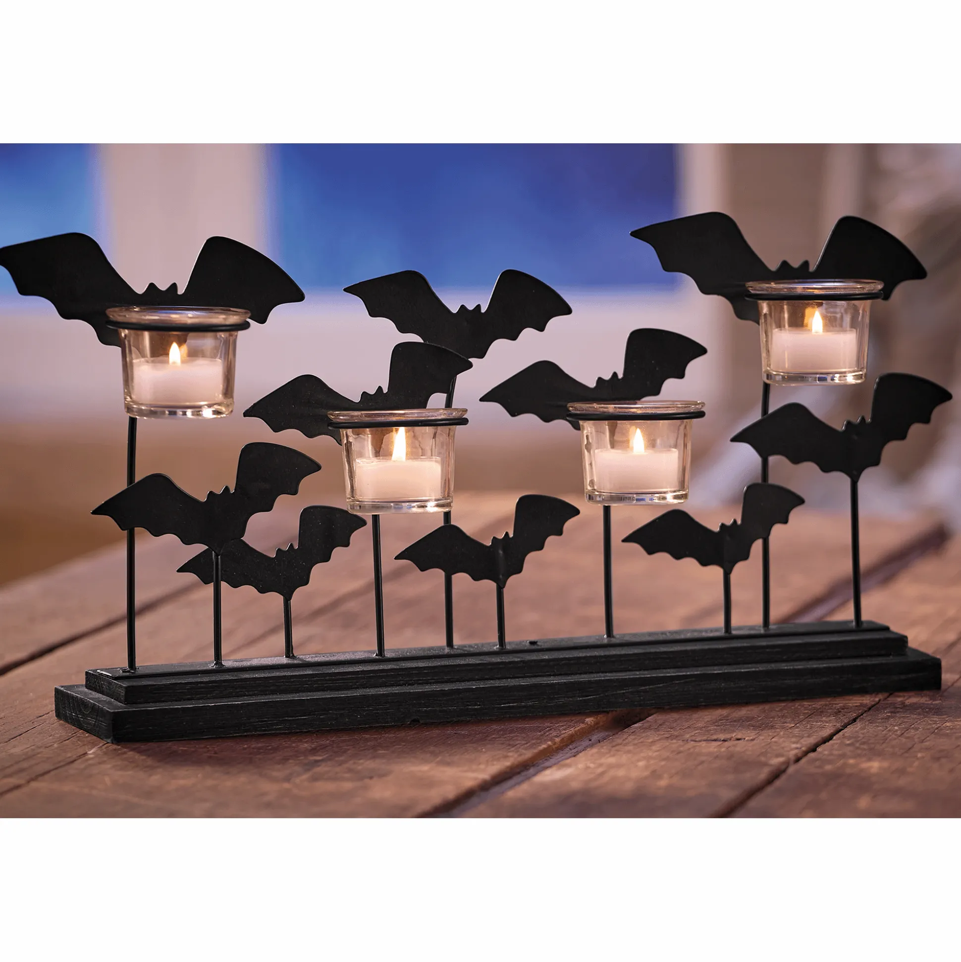 Flying Bats Metal Votive Centerpiece with 4 Glass Holders