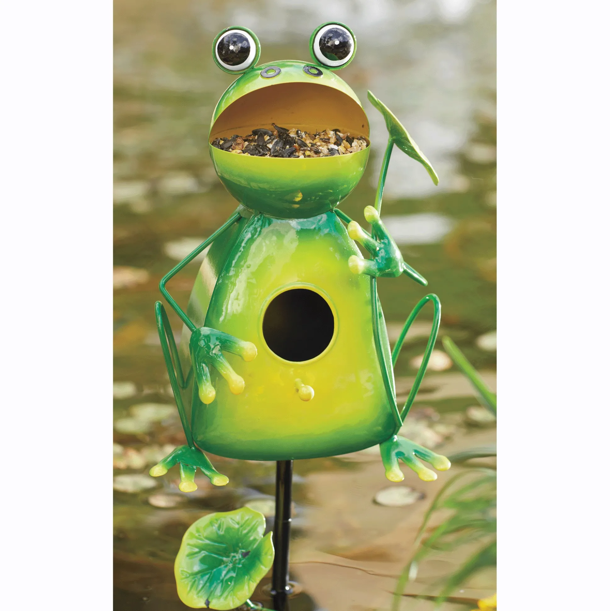Frog Bird Feeder Garden Stake