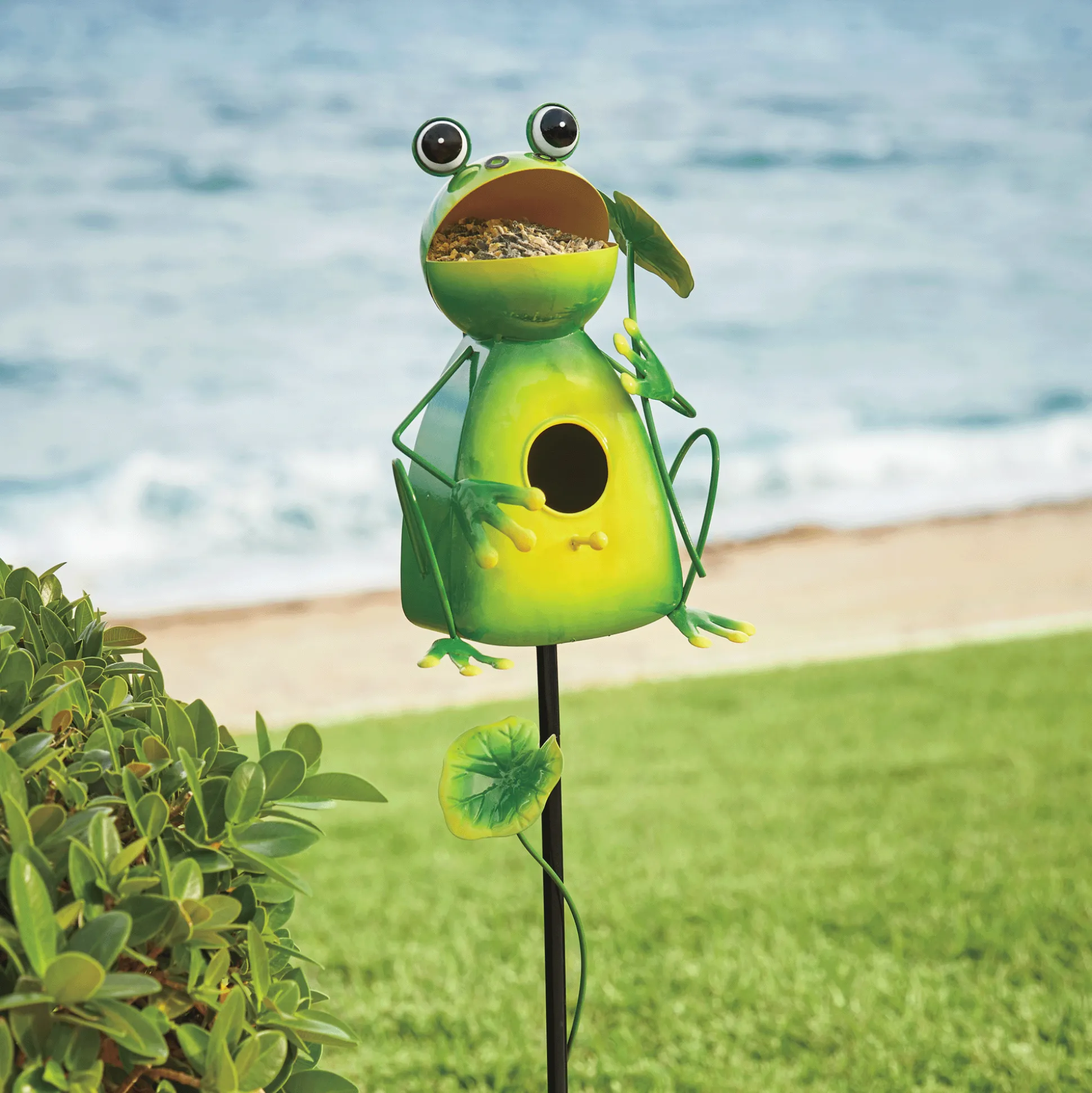 Frog Bird Feeder Garden Stake