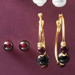 Gem/Bead 2-Pair Hoop & Post Set