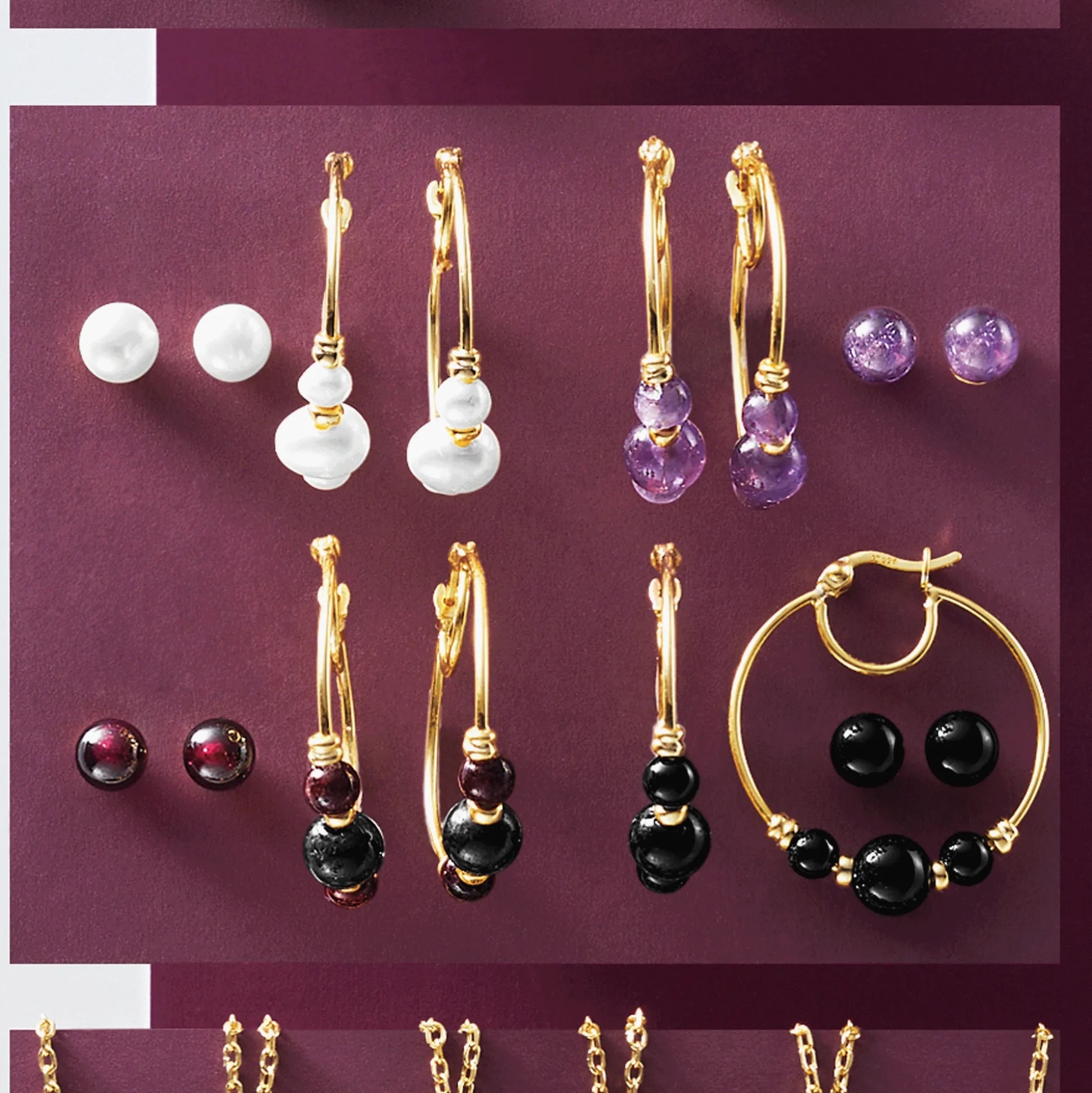 Gem/Bead 2-Pair Hoop & Post Set
