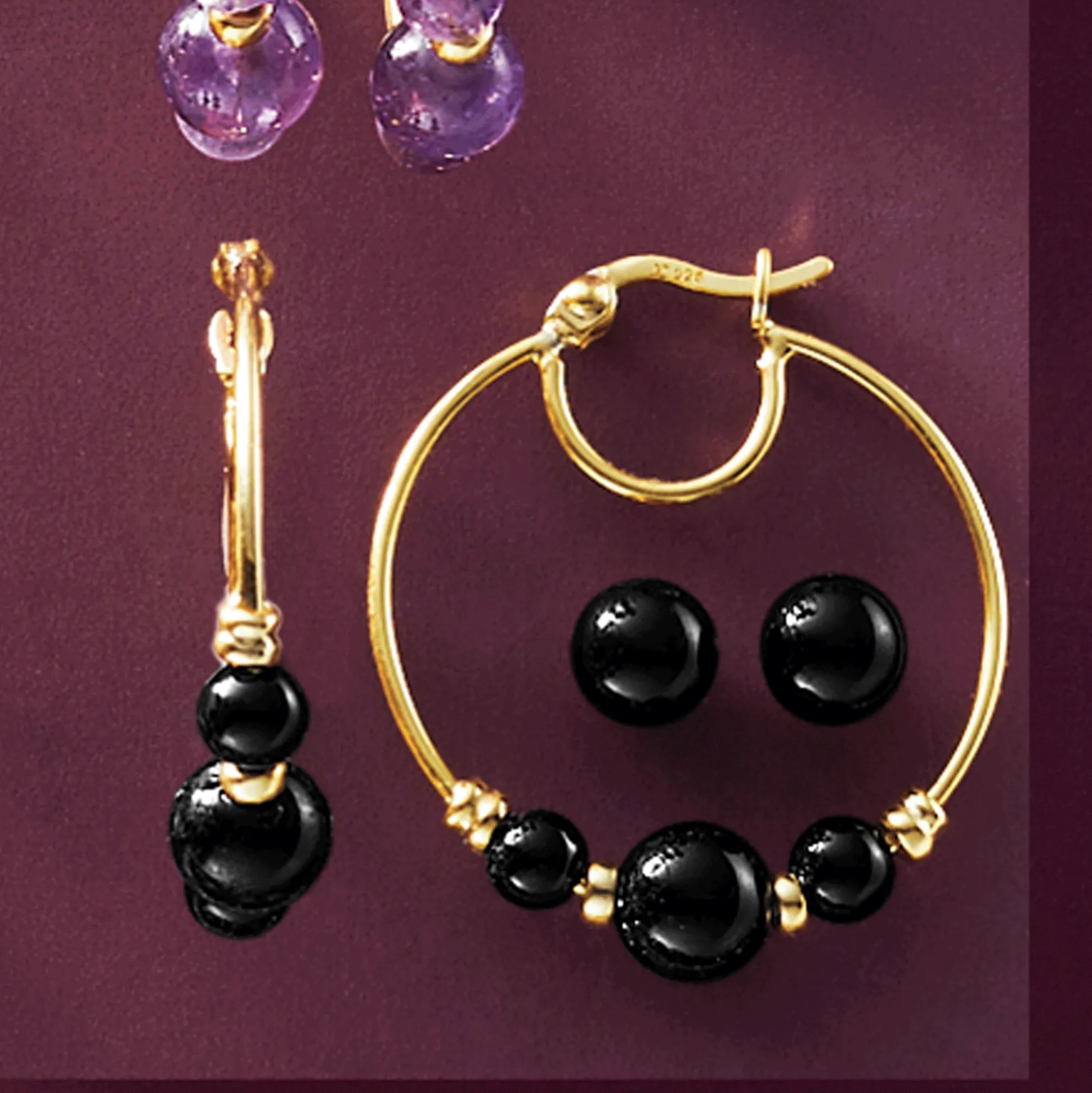 Gem/Bead 2-Pair Hoop & Post Set