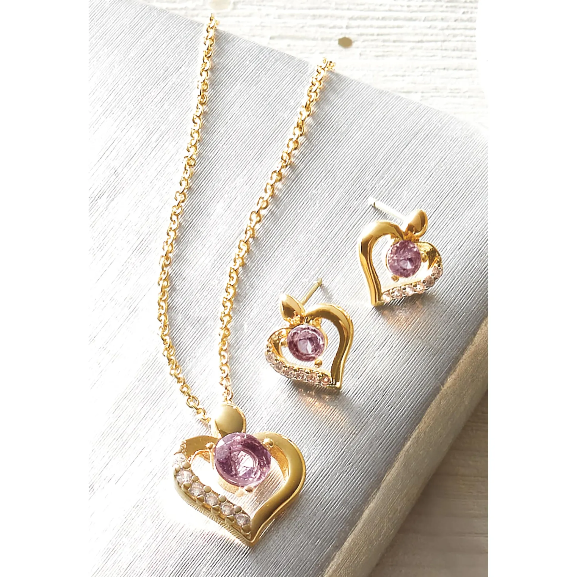 Gemstone Heart Pendant & Earring Set