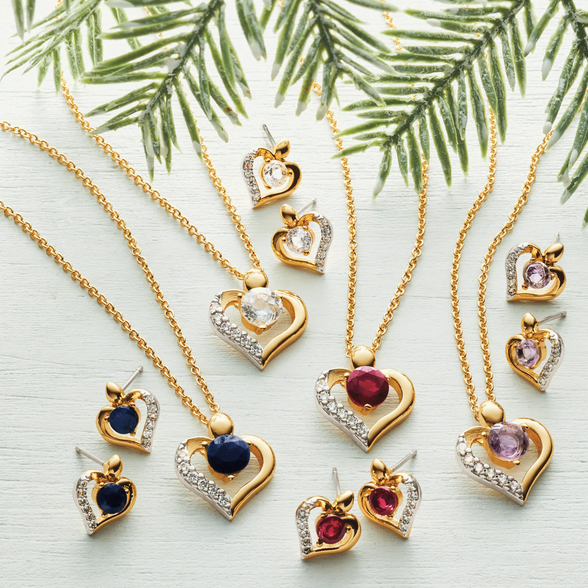 Gemstone Heart Pendant & Earring Set