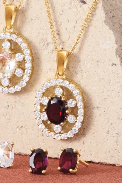 Gemstone Oval Frame Necklace & Earring Set