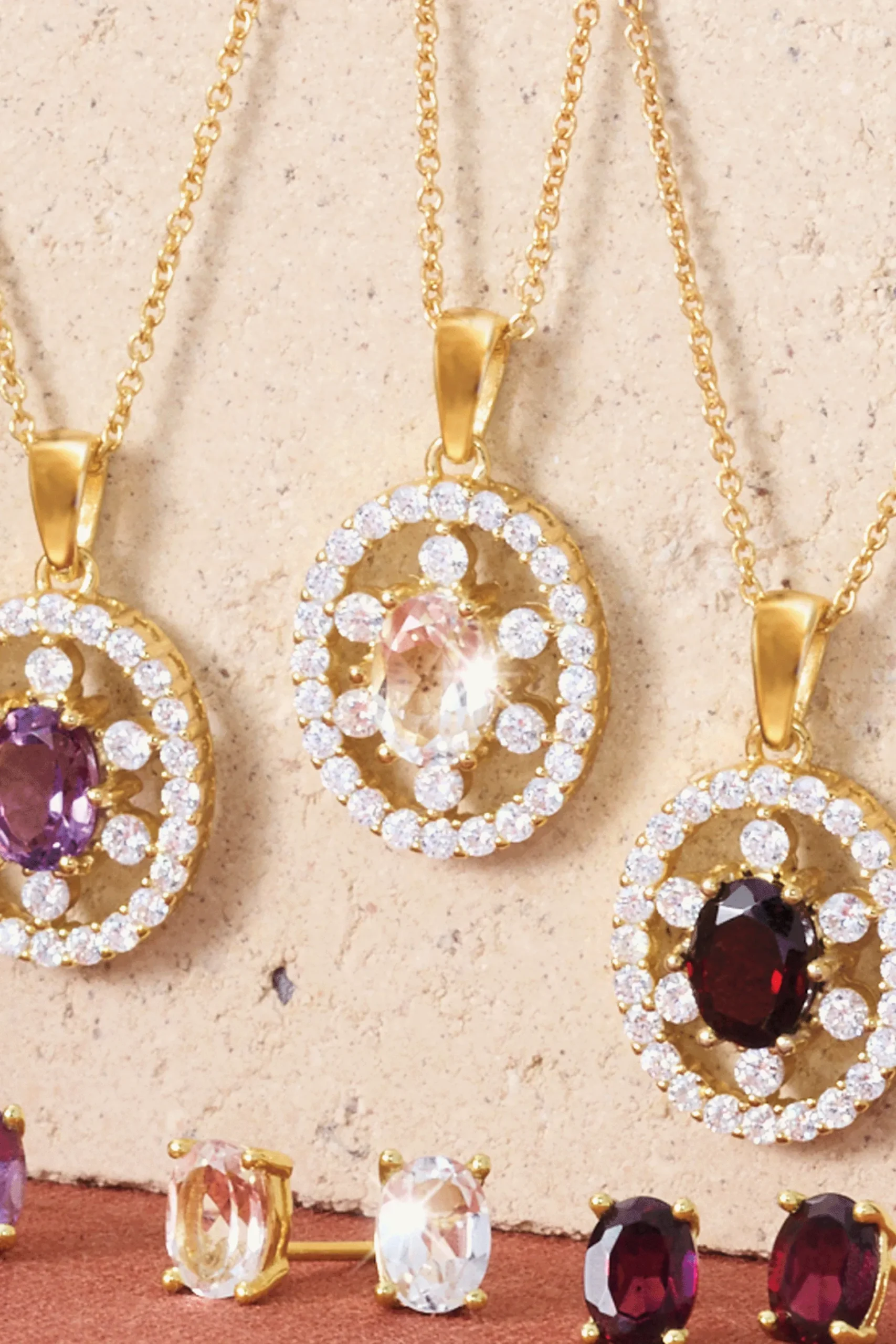Gemstone Oval Frame Necklace & Earring Set