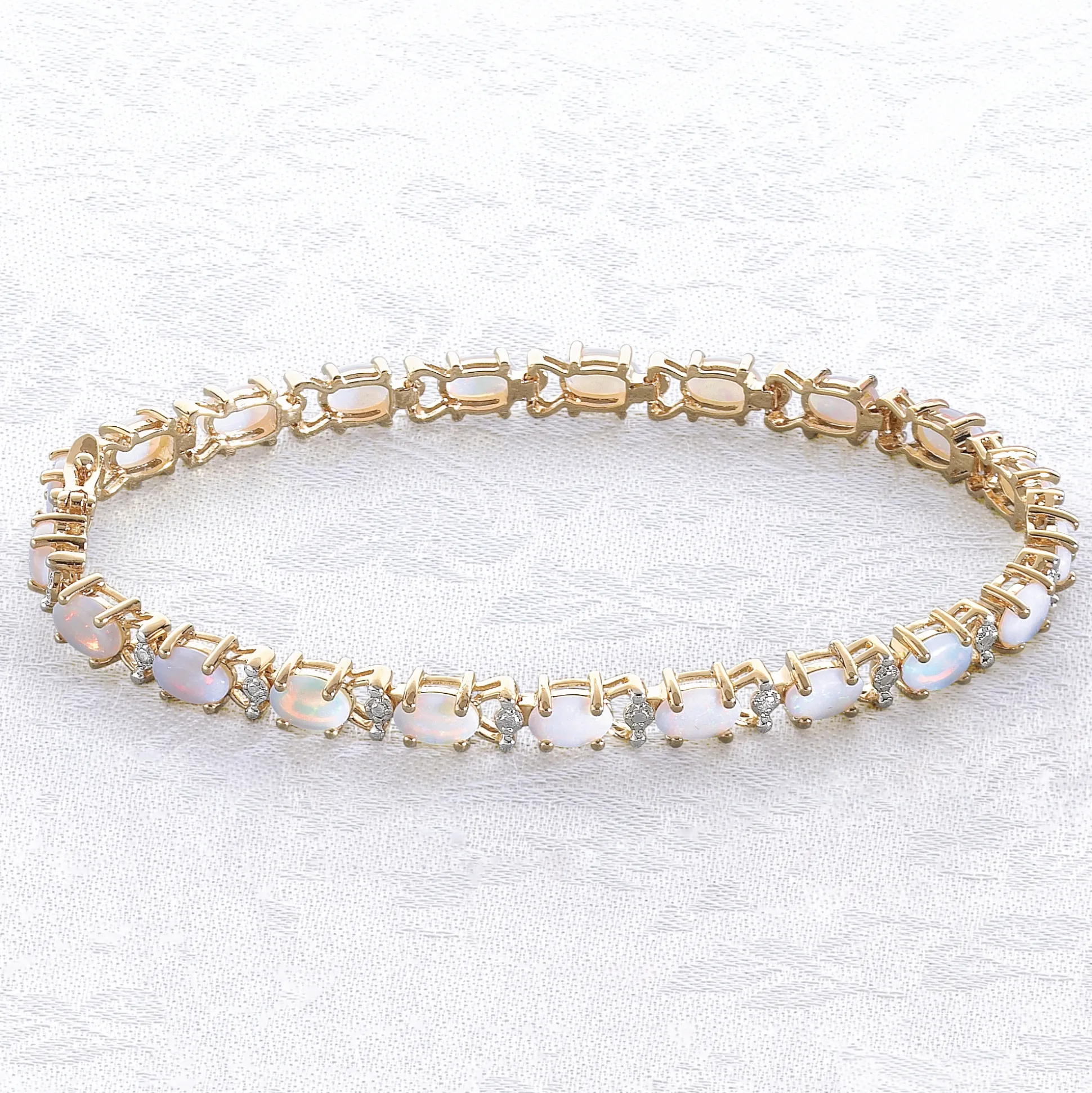 Genuine Opal and Diamond Tennis Bracelet