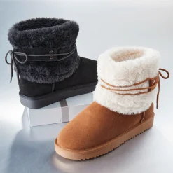 Genuine Suede Ankle Boot with Faux-Fur Shaft