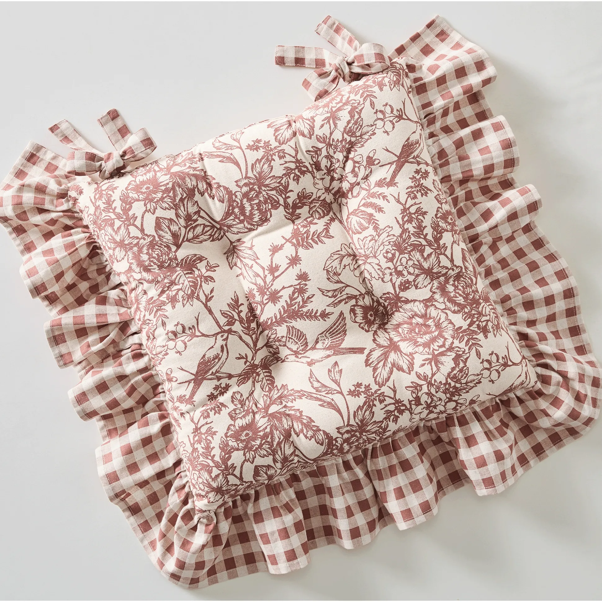 Gingham and Toile Chair Cushion