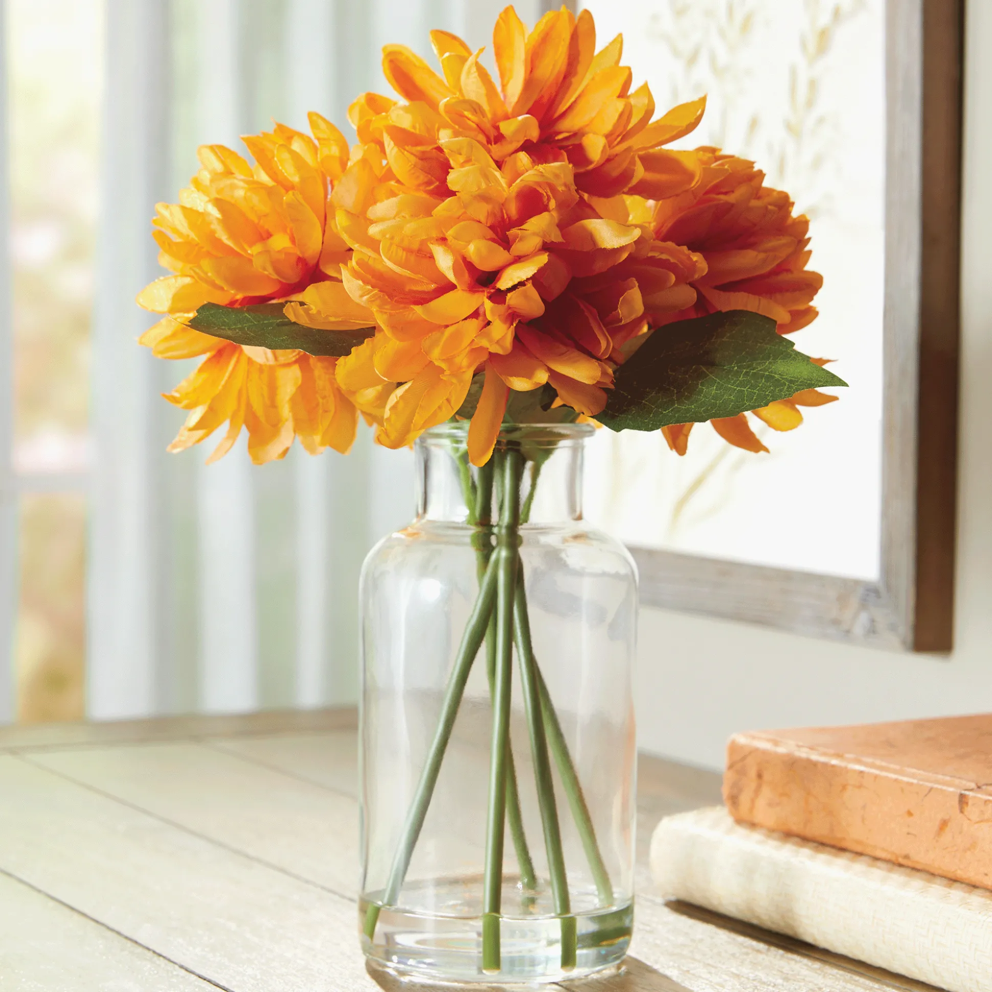 Golden Dahlia Arrangement in Mason Jar