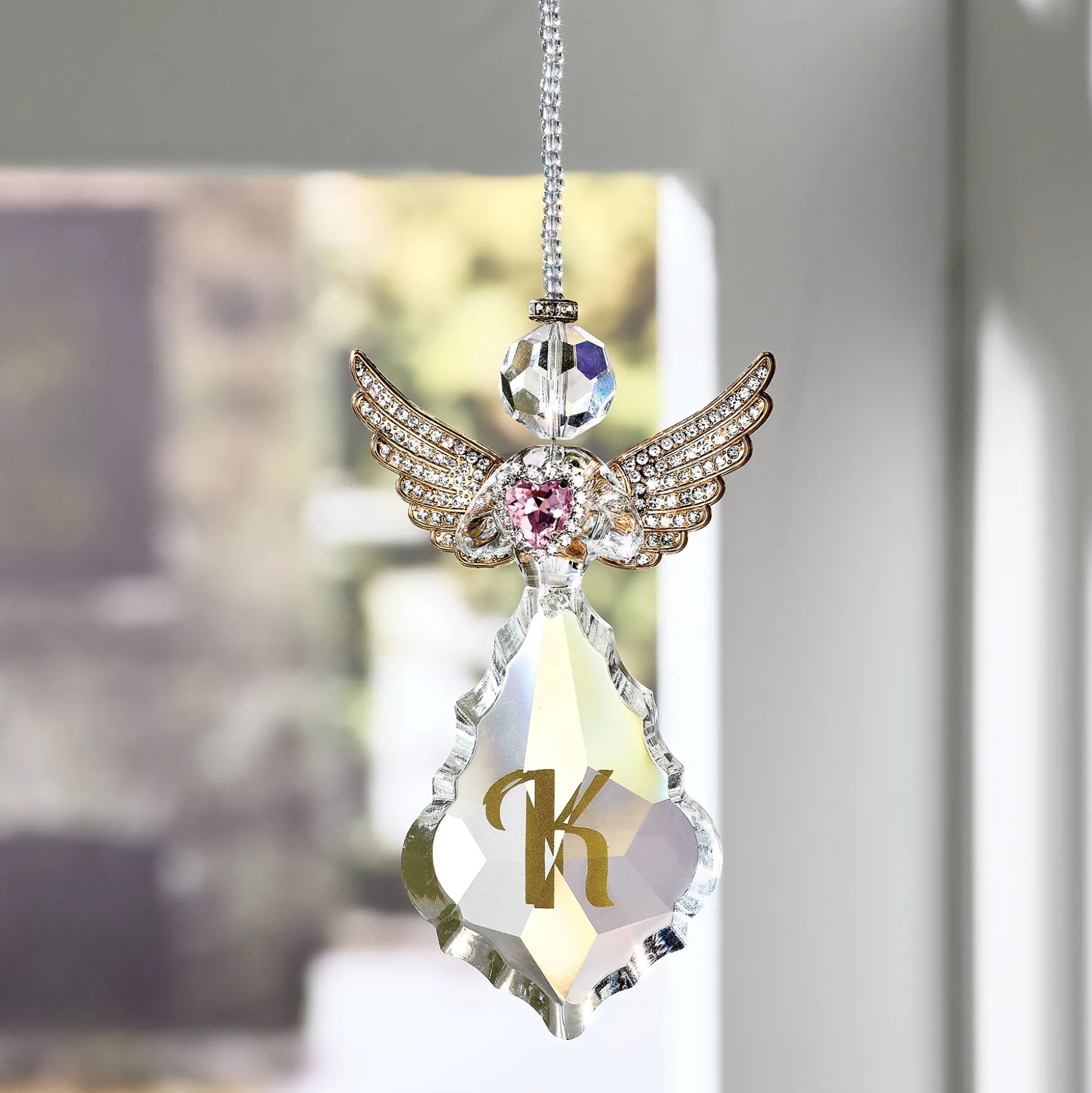 Goldtone Wing Glass Angel Hanging Figurine