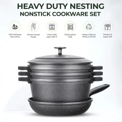 Granitestone 6-Piece Cast Aluminum Stackable Cookware Set