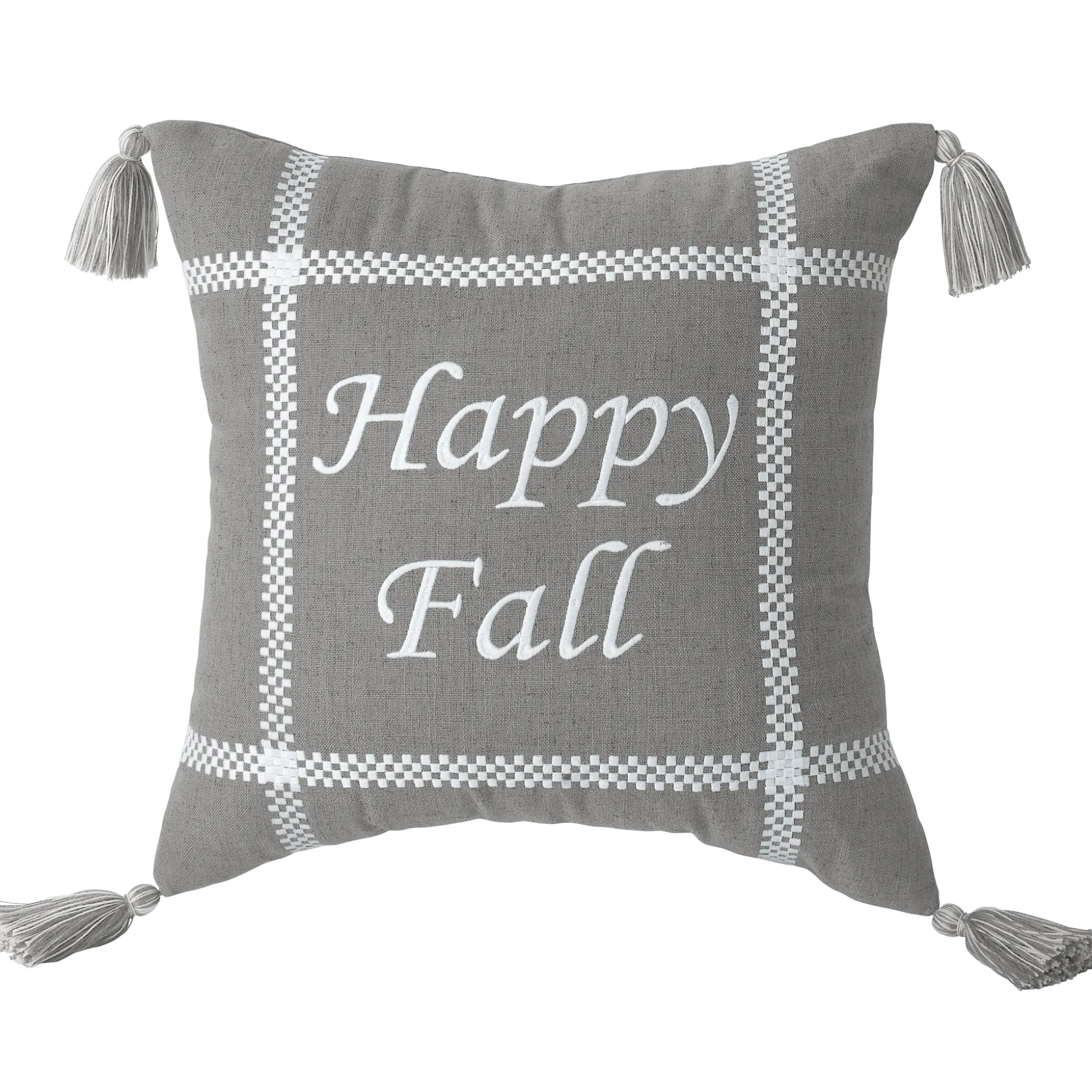 Gray Plaid Happy Fall Accent Pillow