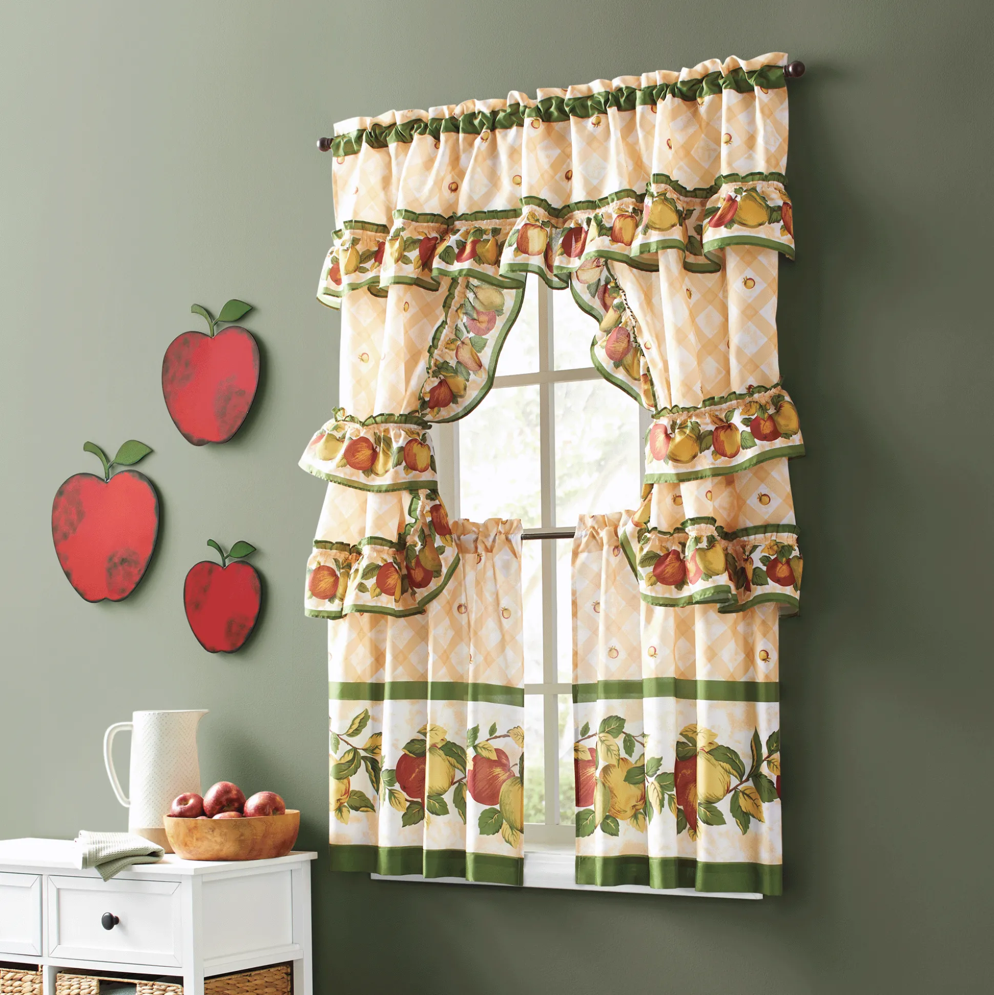 Green Apple Kitchen Window Set