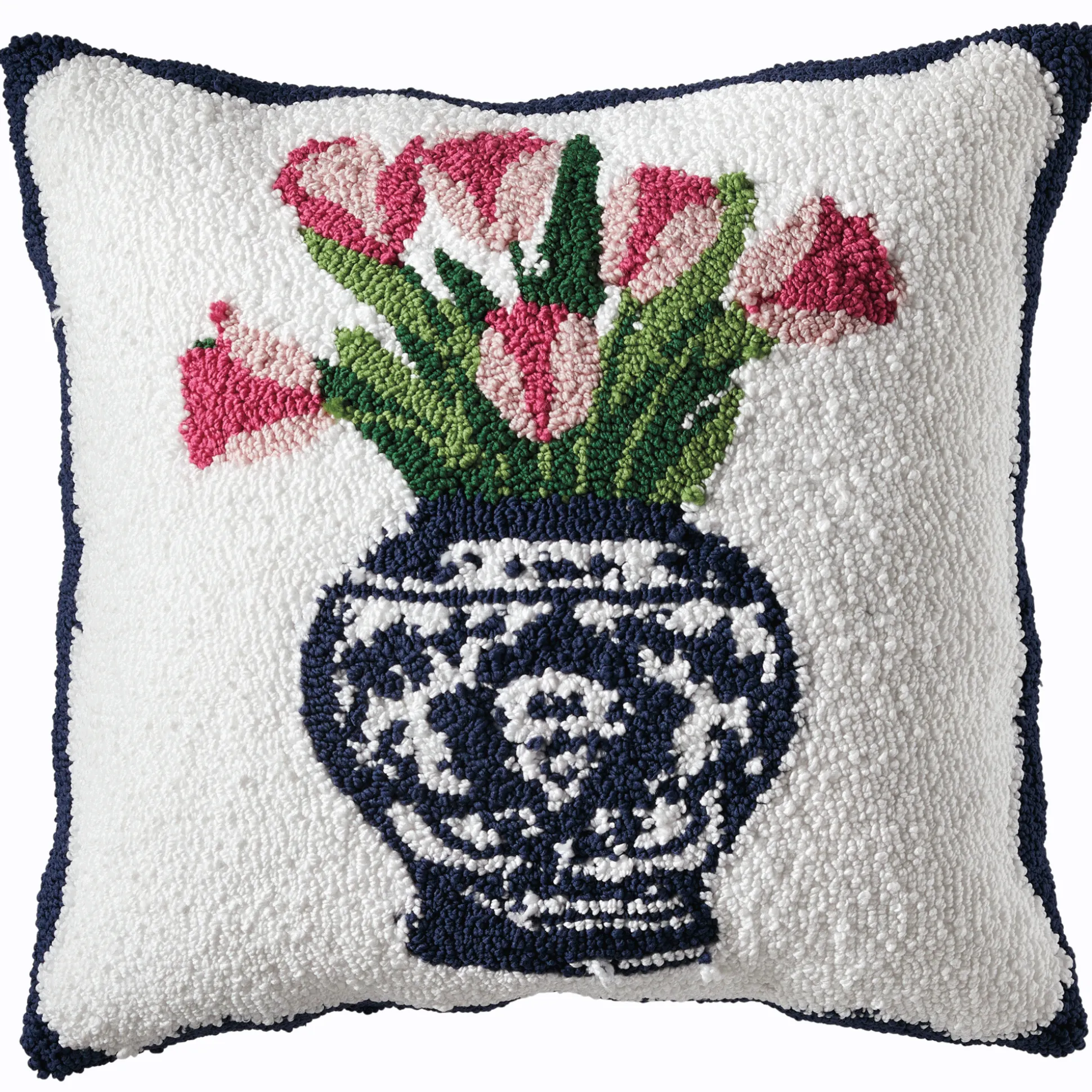 Hand-Hooked Chinoiserie Floral Pillow