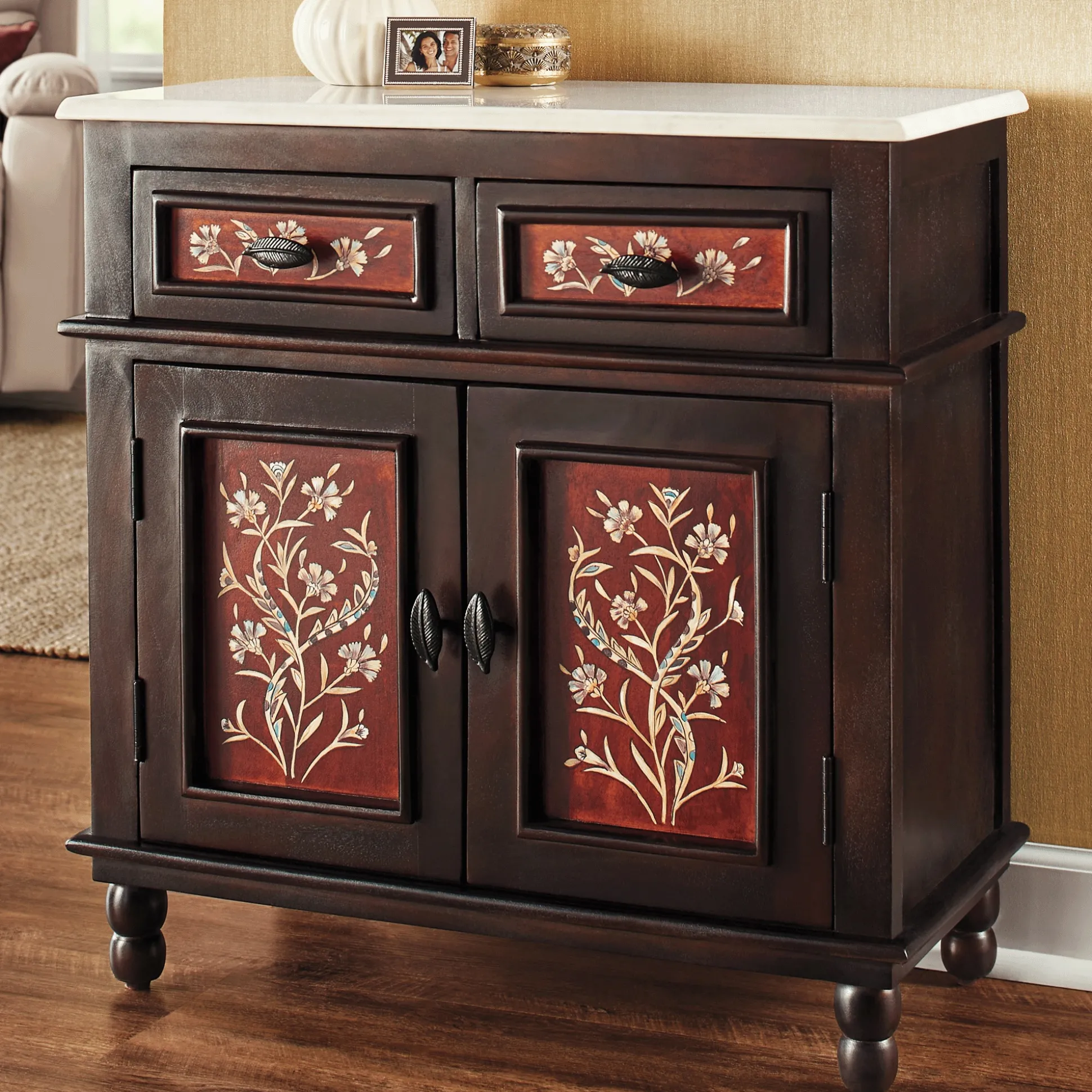 Hand-Painted Marble Top Cabinet