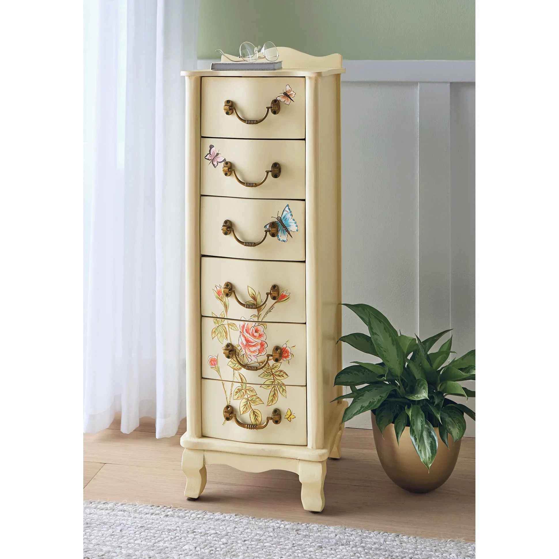 Hand-Painted Rose and Butterfly Cabinet