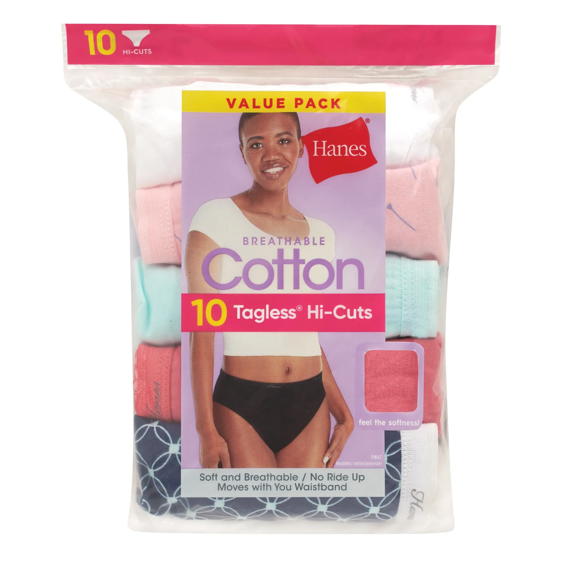 Hanes 10-Pack Hi-Cut Cotton Panty