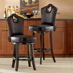 High-Back Swivel Bar or Counter Stool with Nailhead Trim