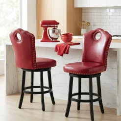 High-Back Swivel Bar or Counter Stool with Nailhead Trim