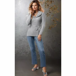 Jocelyn Cardigan Sweater with Faux Fur Collar and Rhinestone Buttons