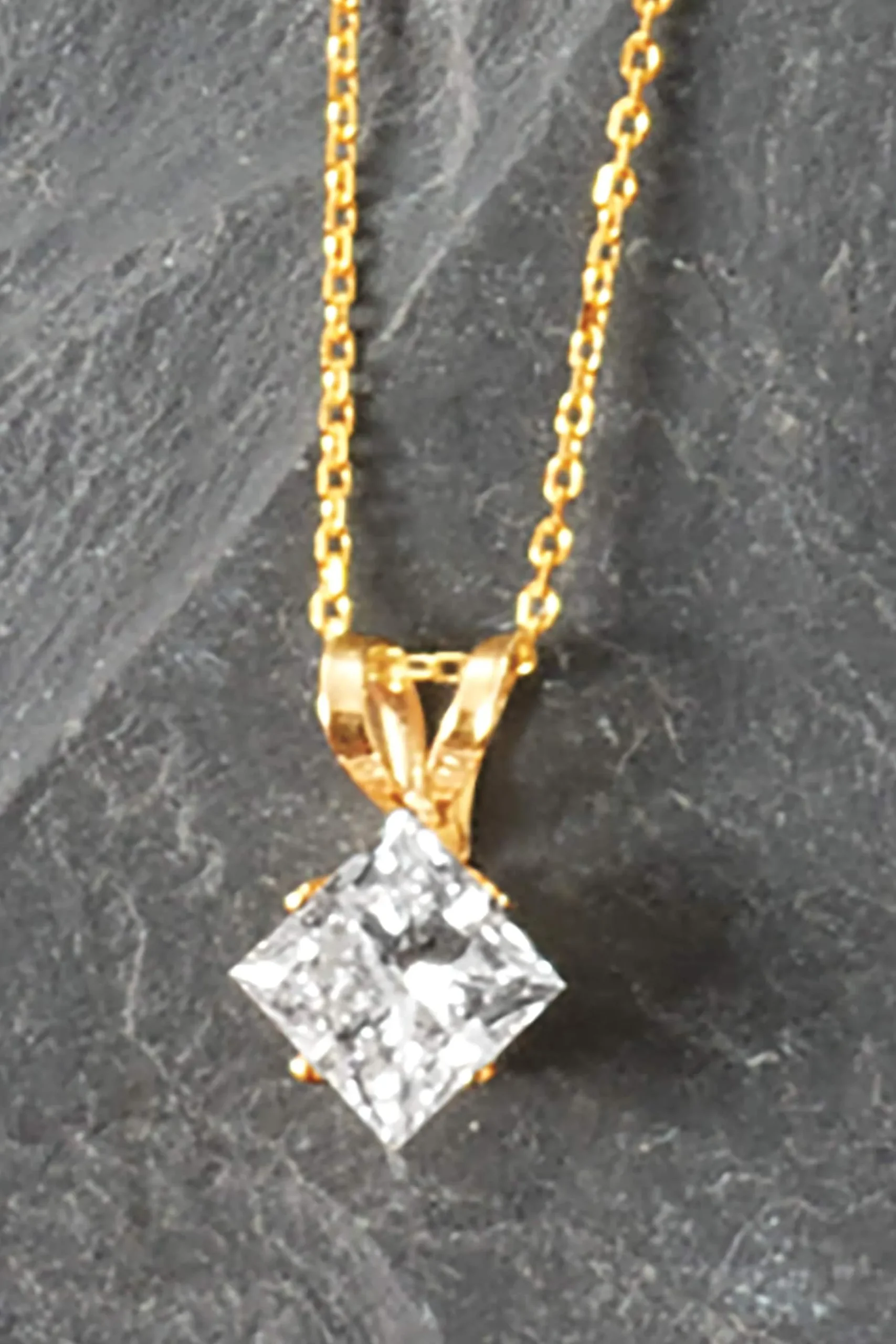14K Gold Lab-Created Diamond Princess Solitaire Pendant