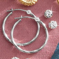 10K Gold 2-Pair Hoop and Cubic Zirconia Earring Set