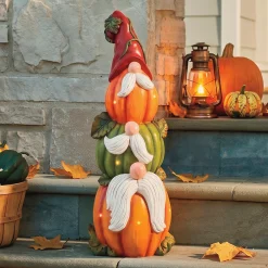 Large Lit Harvest Pumpkin/Gnome Stack