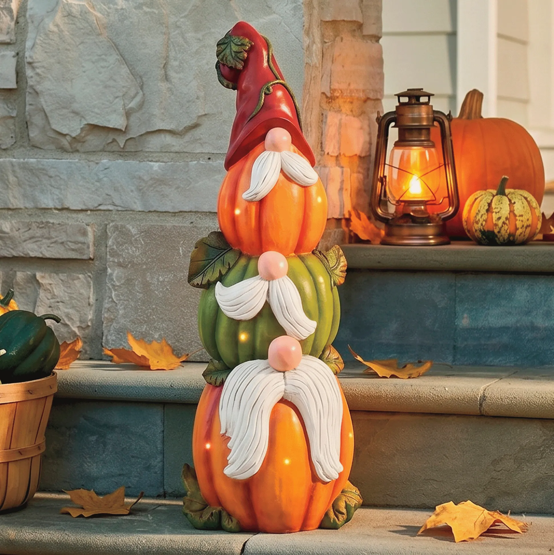 Large Lit Harvest Pumpkin/Gnome Stack