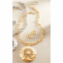 Large Medallion Necklace & Earrings Set