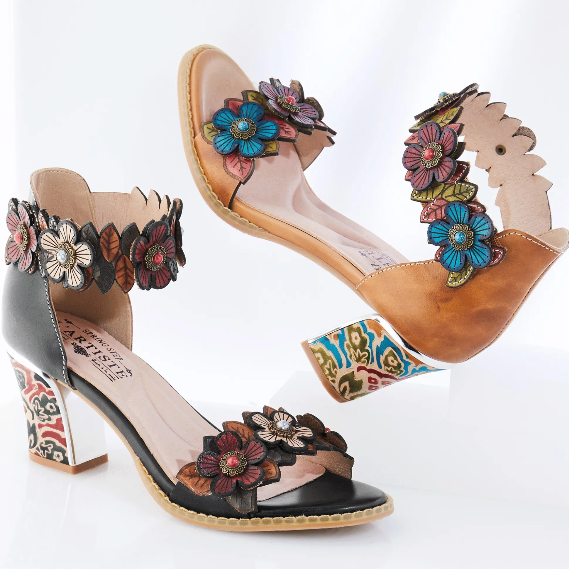 L'Artiste Leather Doublelove Sandal by Spring Step with 3-D Flowers