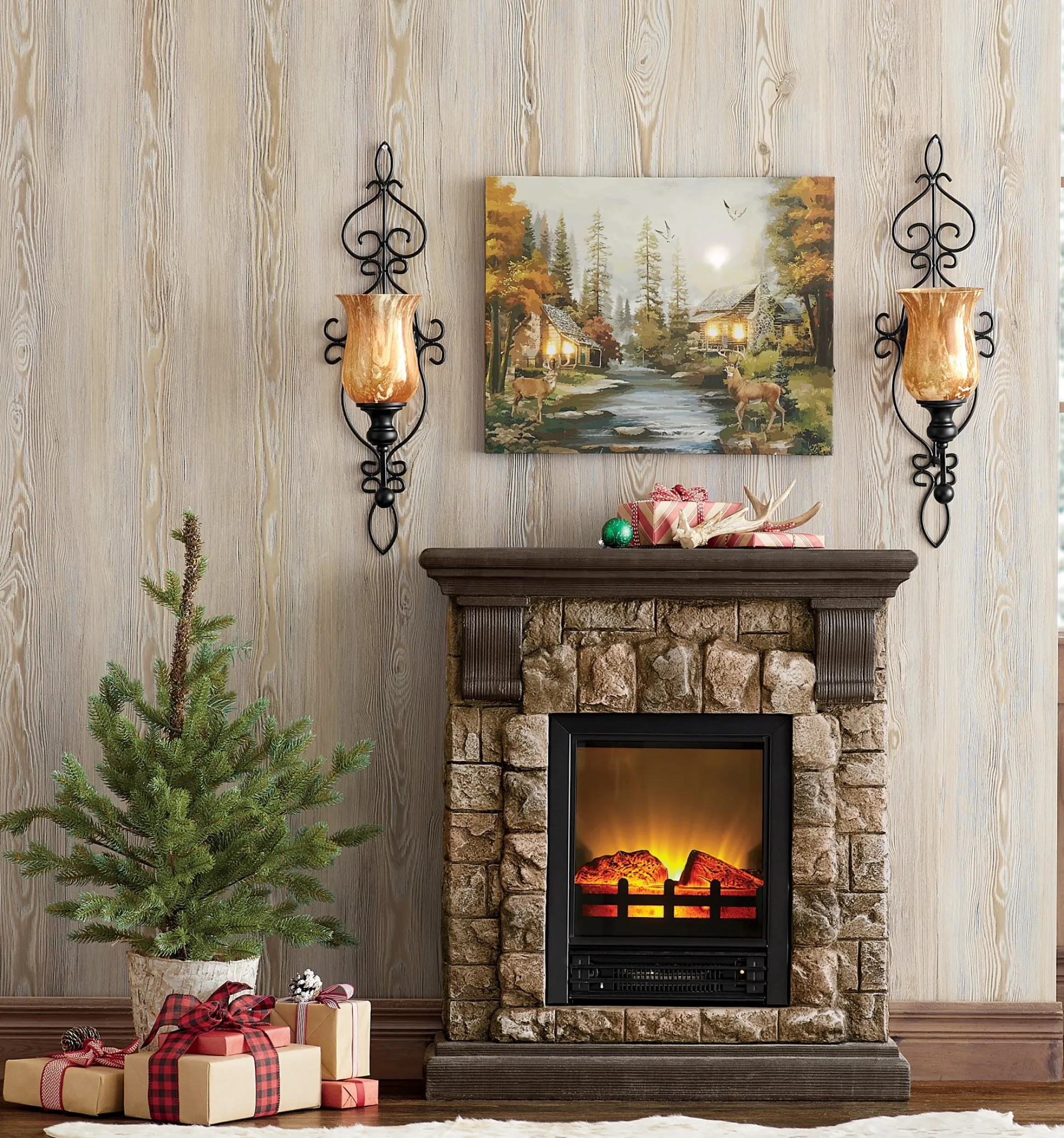 Lighted Cabins On The River Canvas