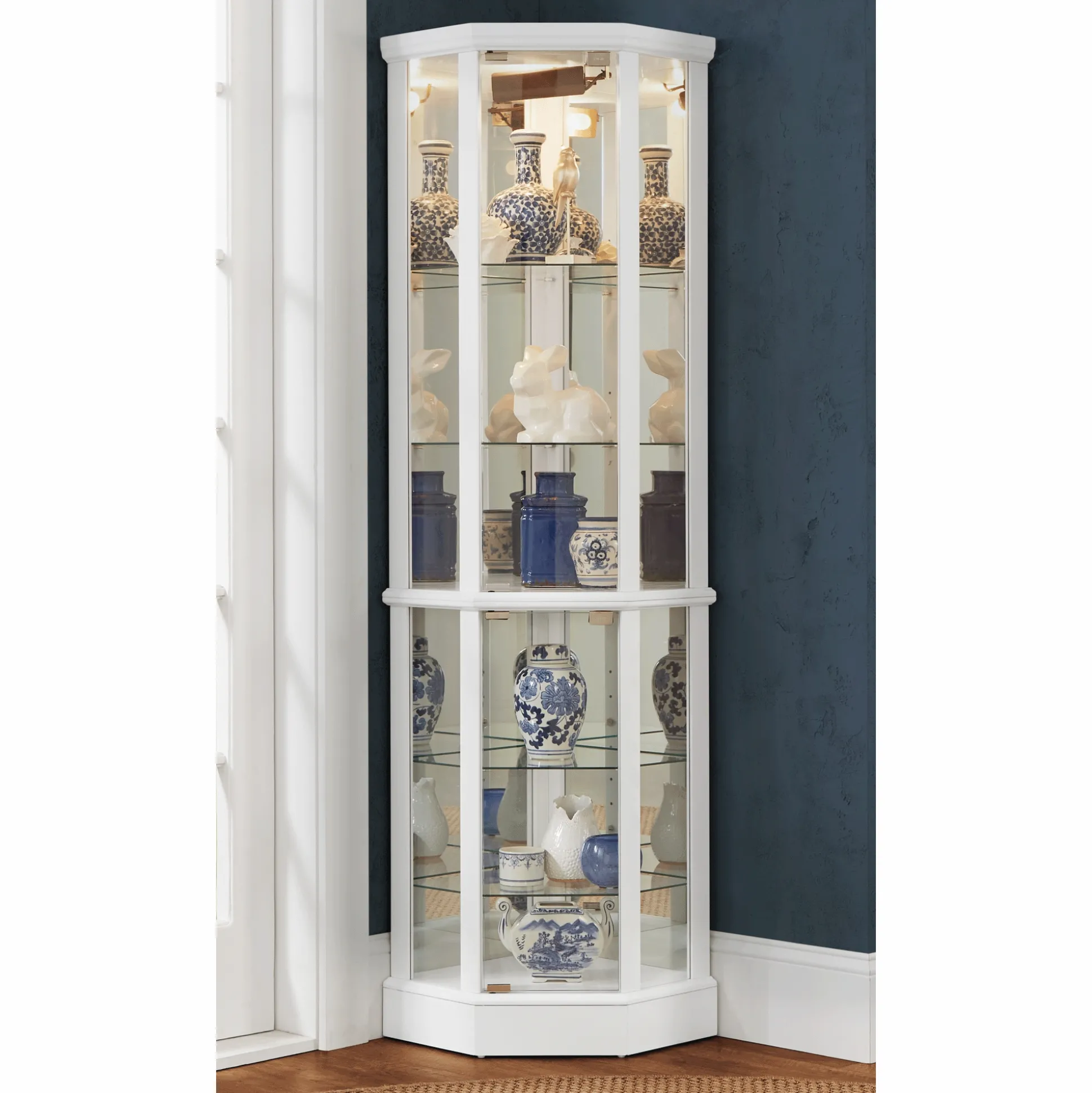 Lighted Corner Curio Display Cabinet with Glass Shelves