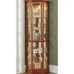Lighted Corner Curio Display Cabinet with Glass Shelves
