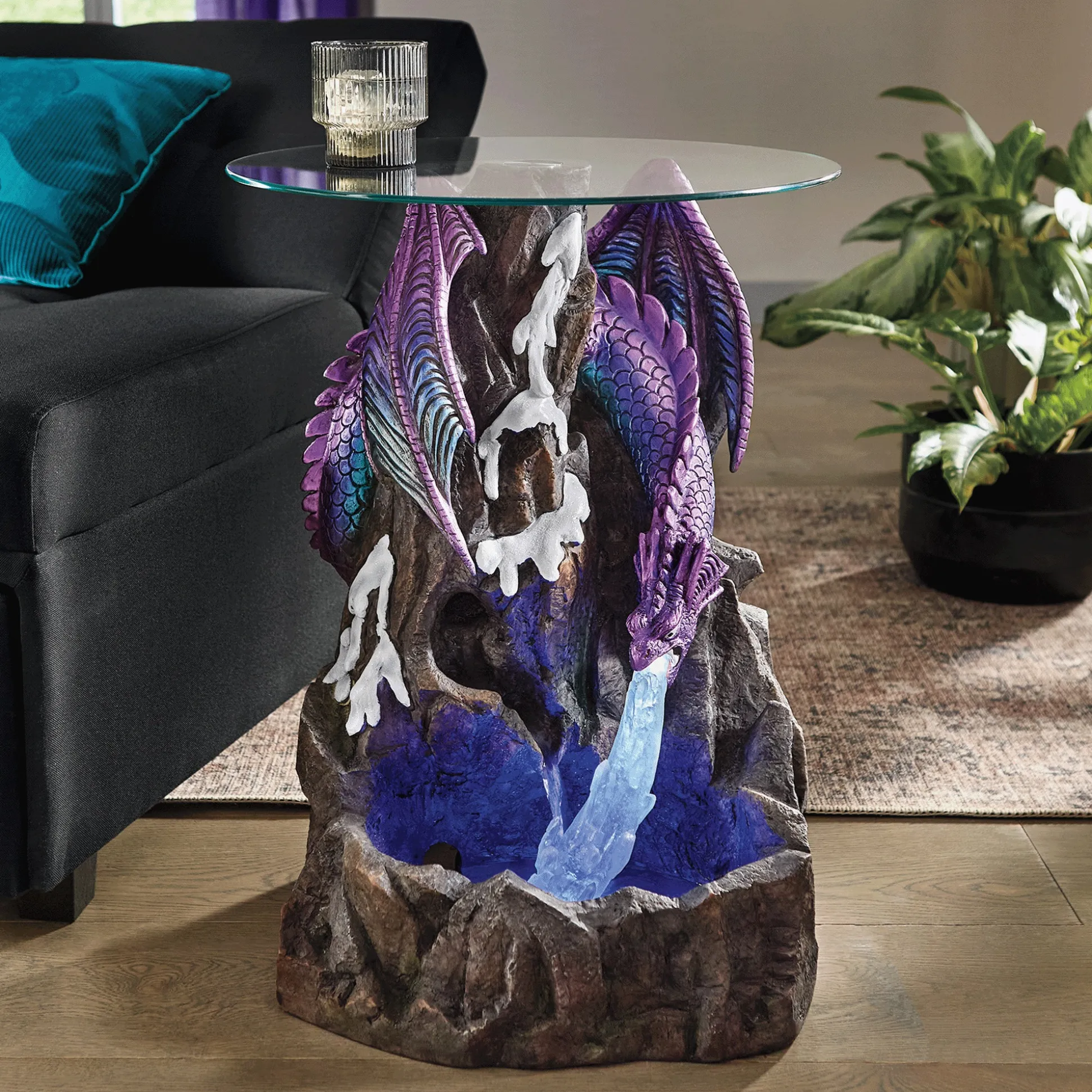 Lighted Ice Dragon Water Fountain Accent Table