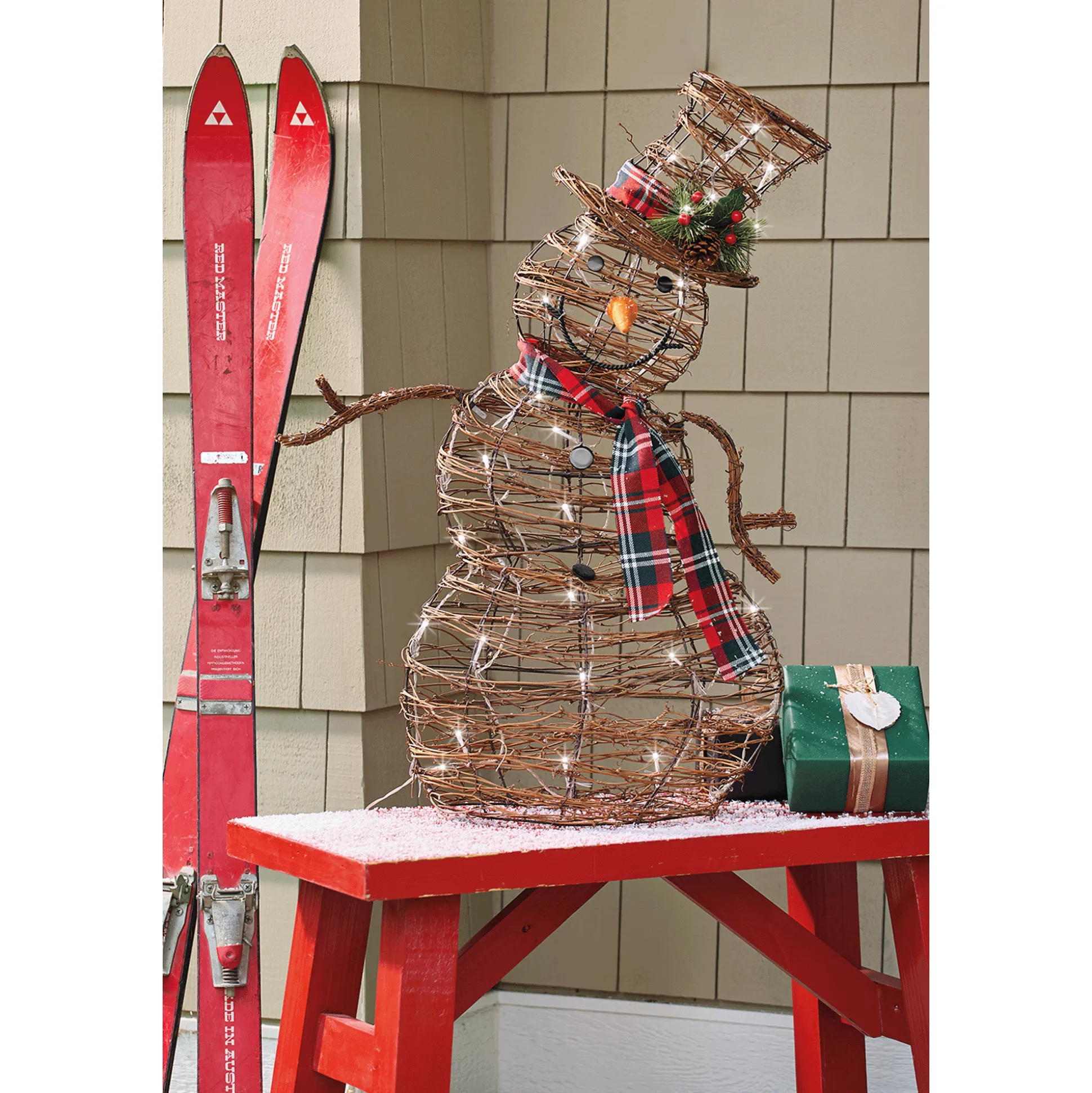 Lighted Rattan Snowman Holiday Decoration