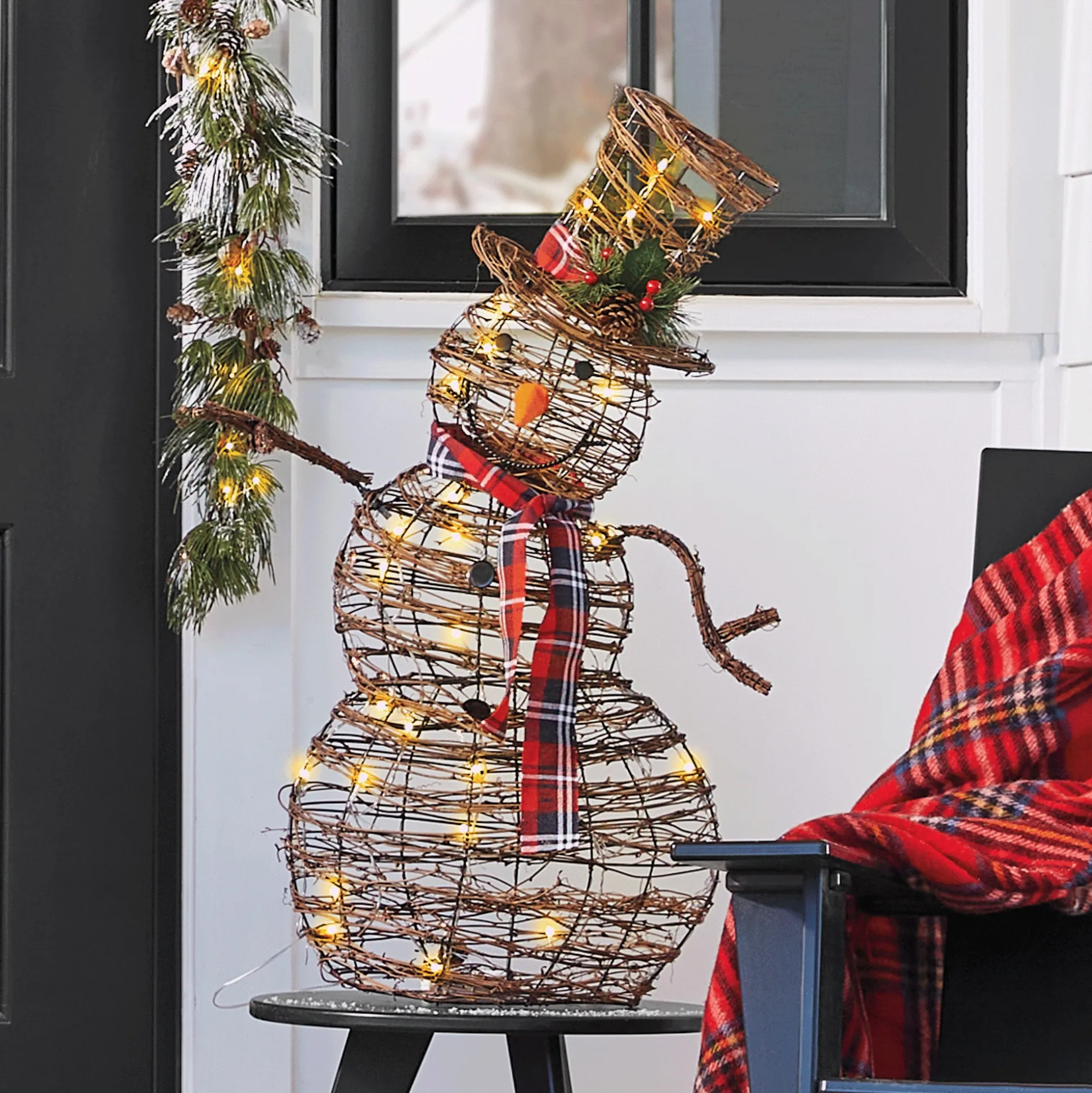 Lighted Rattan Snowman Holiday Decoration