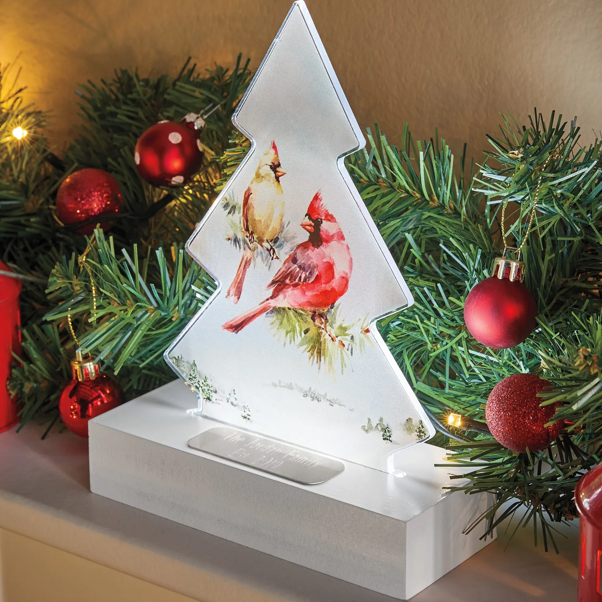 Lit Cardinal Tree Decor