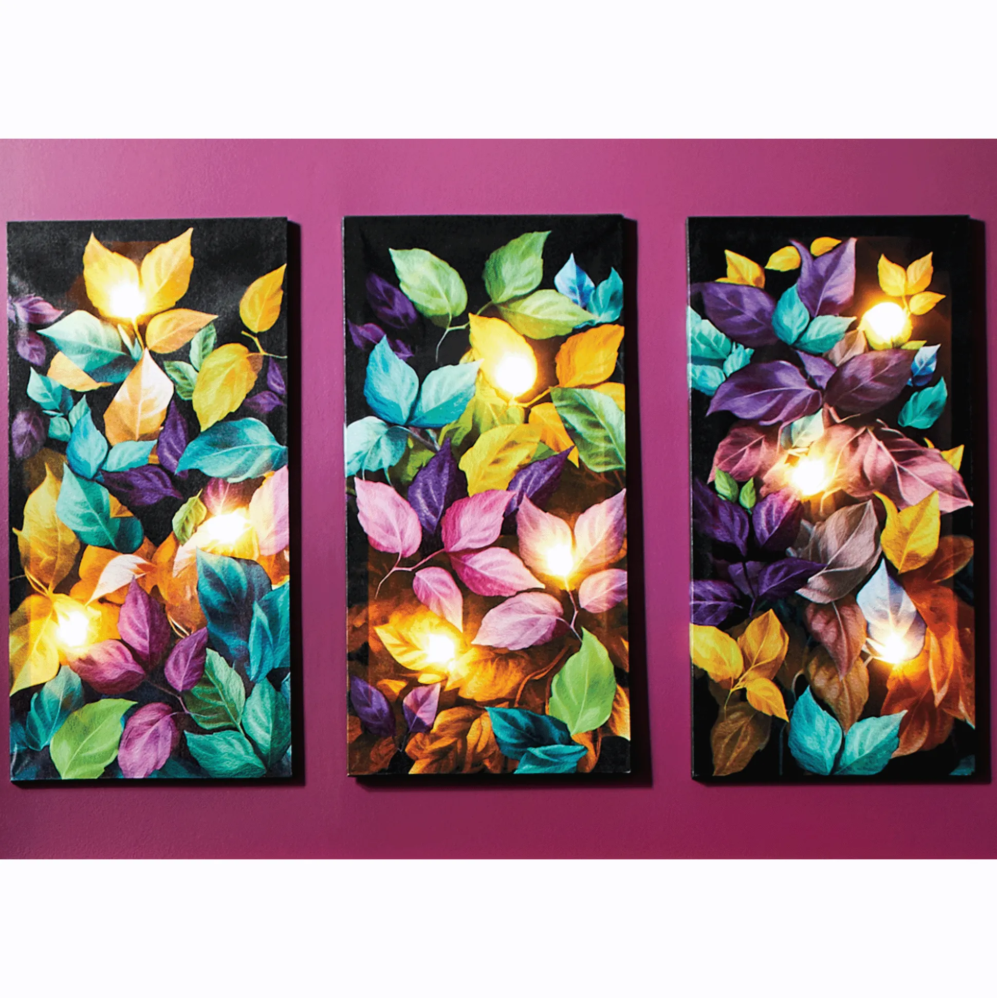 Lit Carnival of Colors Leaves Triptych