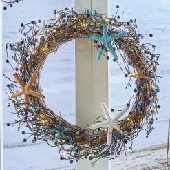 Lit Coastal Berry Wreath