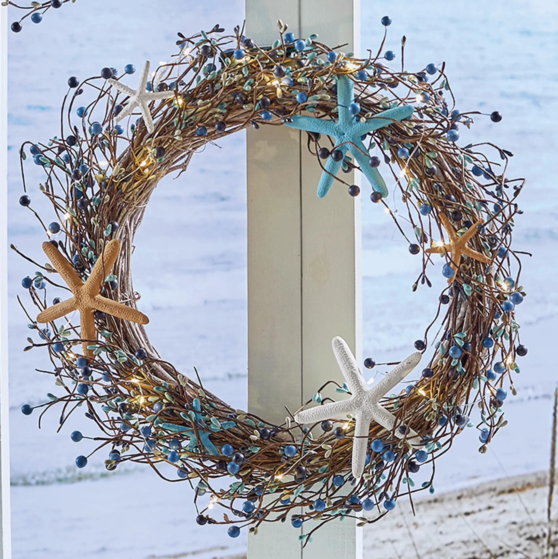 Lit Coastal Berry Wreath