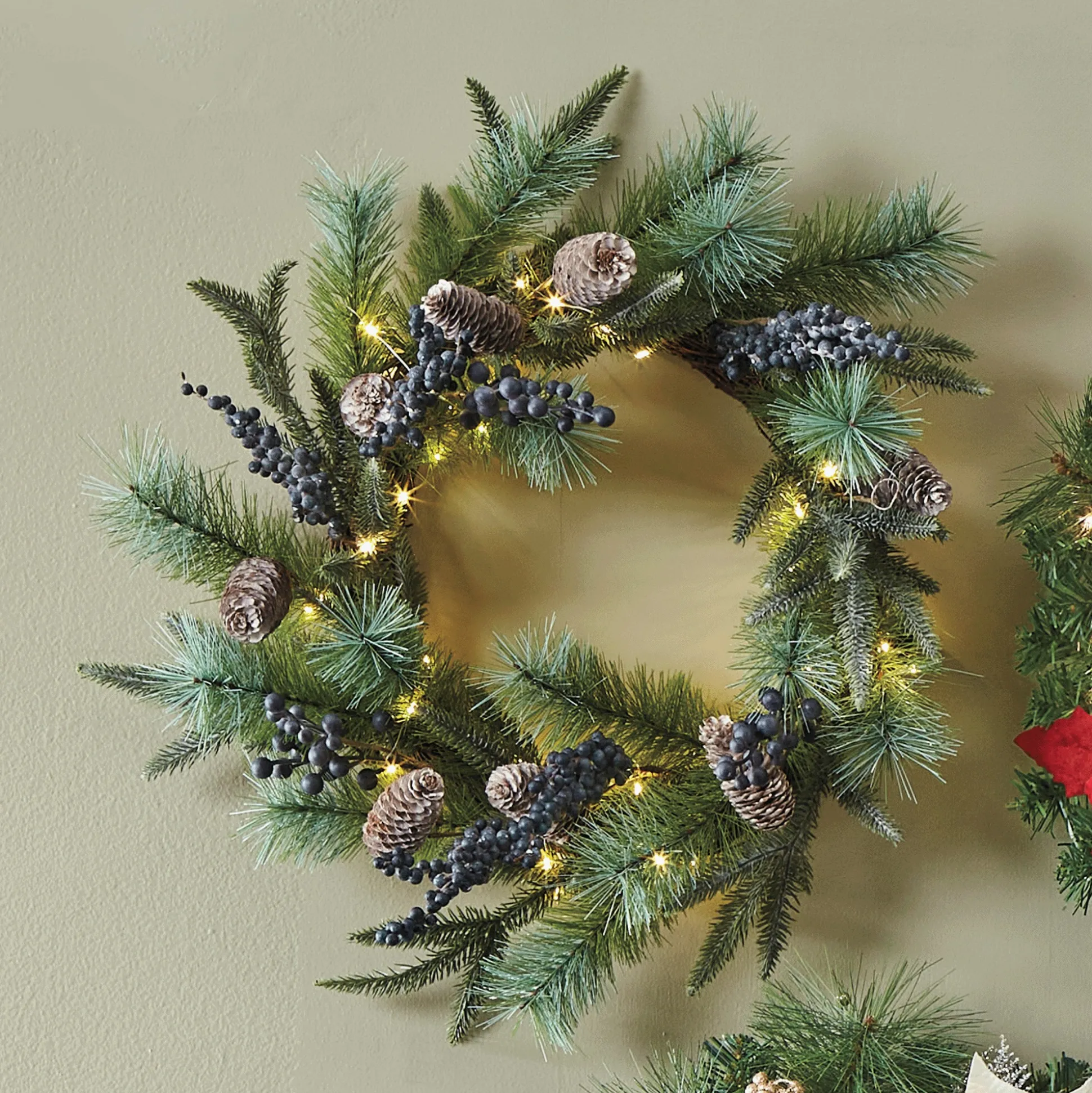 Lit Faux-Blueberry Wreath