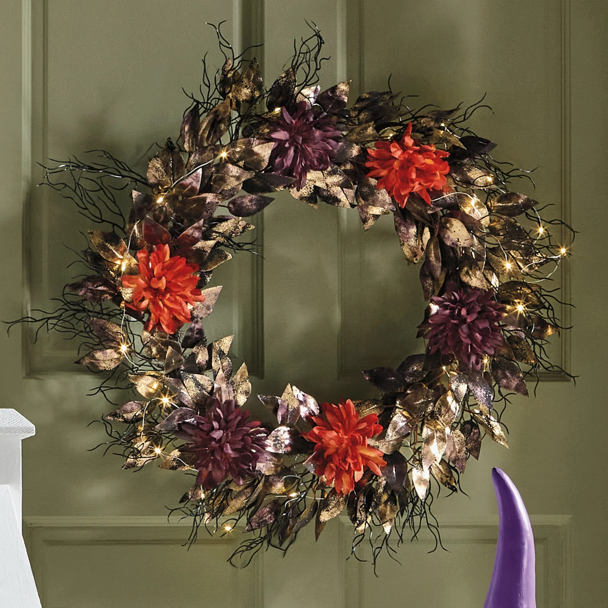 Lit Gilded Halloween Wreath