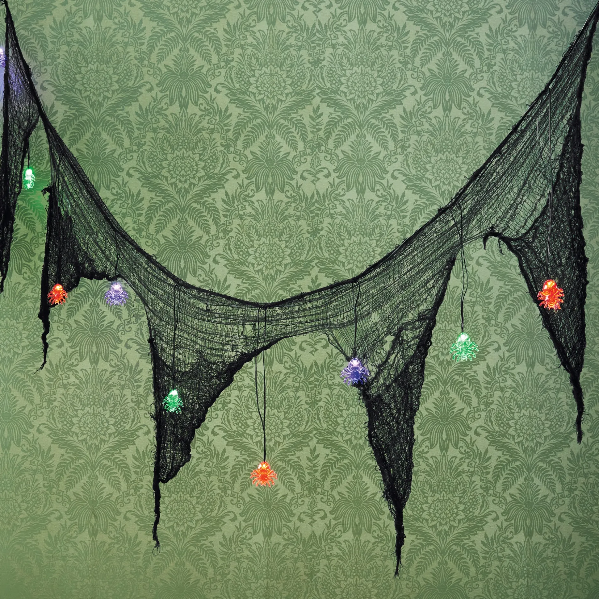 Lit Halloween Spiderweb Garland