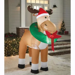Lit Merry Christ-Moose Inflatable