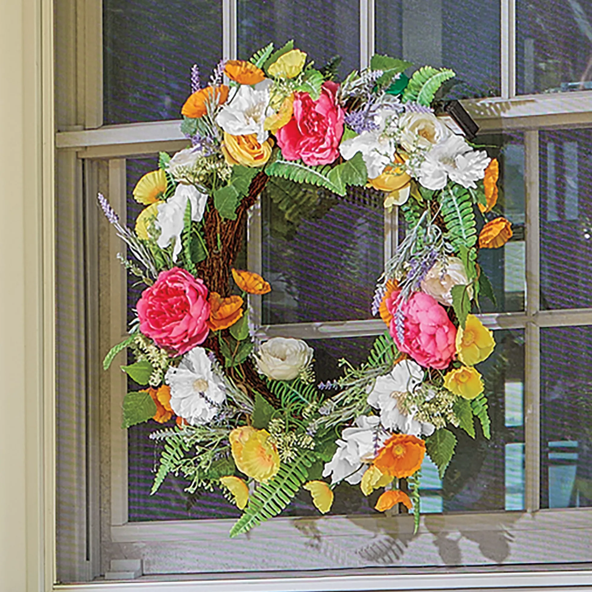 Lit Outdoor Summer Blooms Wreath